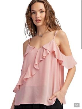 easel Blush Pink Cold-Shoulder Ruffle Cami
